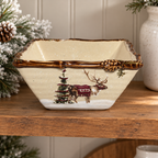 Snow Valley deer bowl displayed on a kitchen shelf