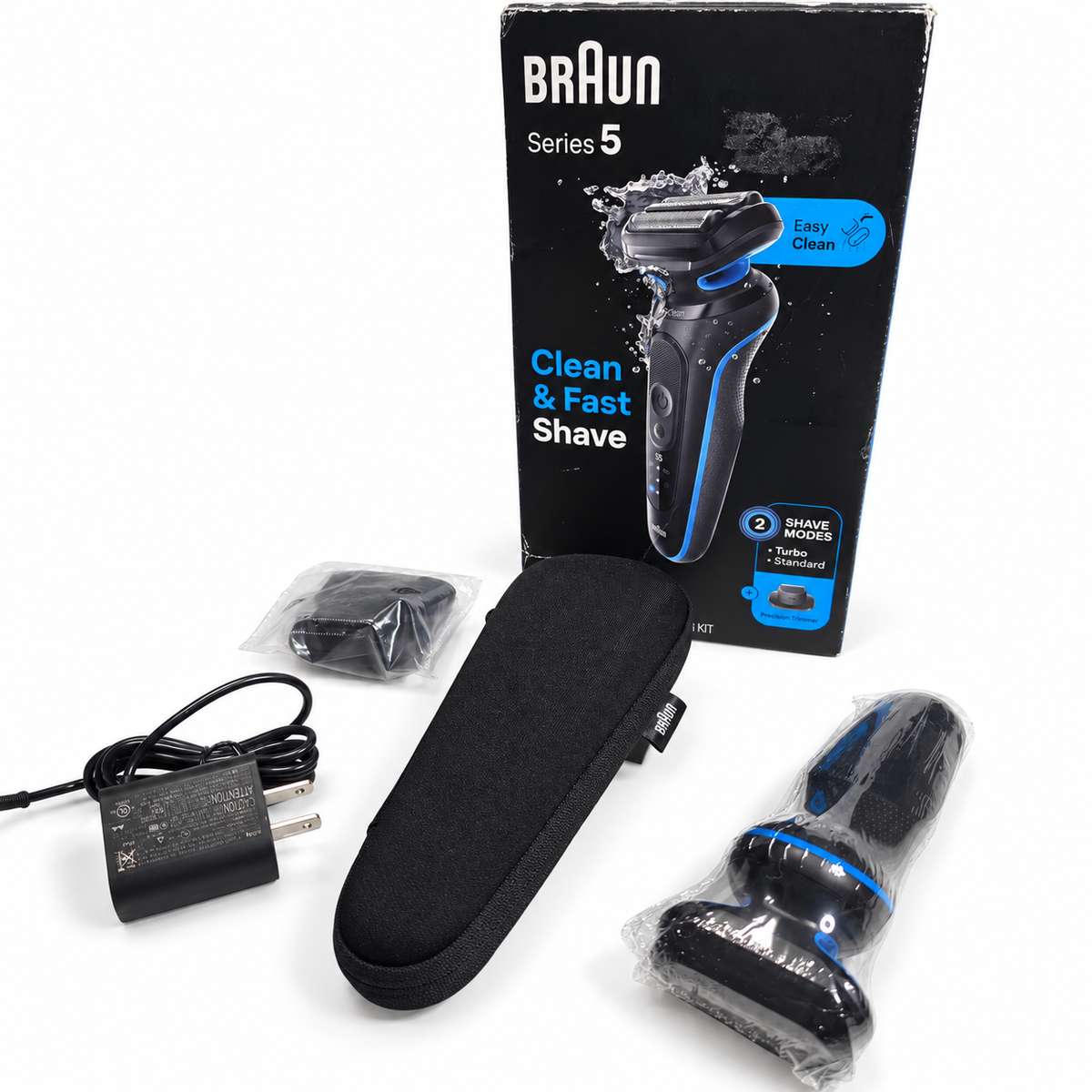 Braun Series 5 5118s boxed option with carrying case, charger and trimmer; worn original box