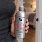Adult holding the 10 fl oz aluminum bottle of Hand in Hand Cactus Blossom Body Lotion