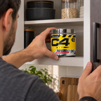 AI-generated cupboard storage scene with C4 Original iD Series Fruit Punch tub