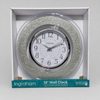 Ingraham 12-inch silver glitter wall clock retail package styled product image