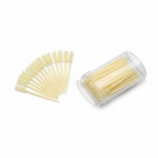 Close-up of picks and bristle tips beside the case