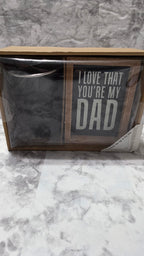 Actual packaged Dad box sign and pint glass gift set