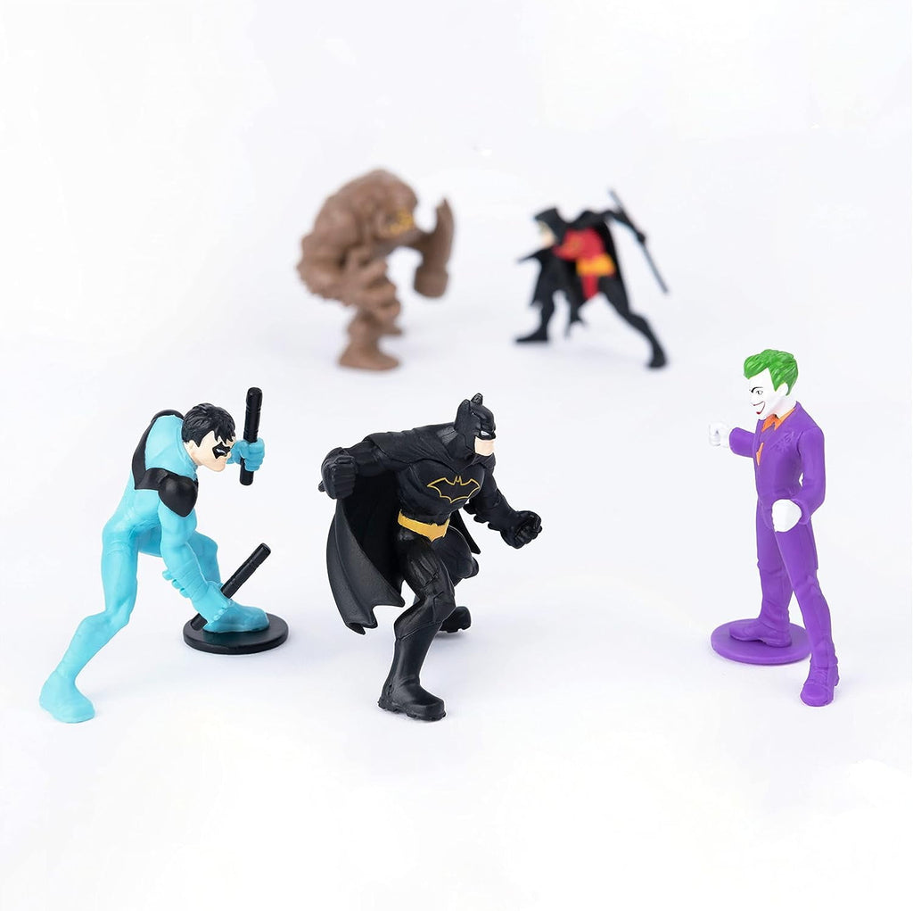 Batman and Nightwing face The Joker, with Robin and Clayface behind, from the five-figure mini pack.