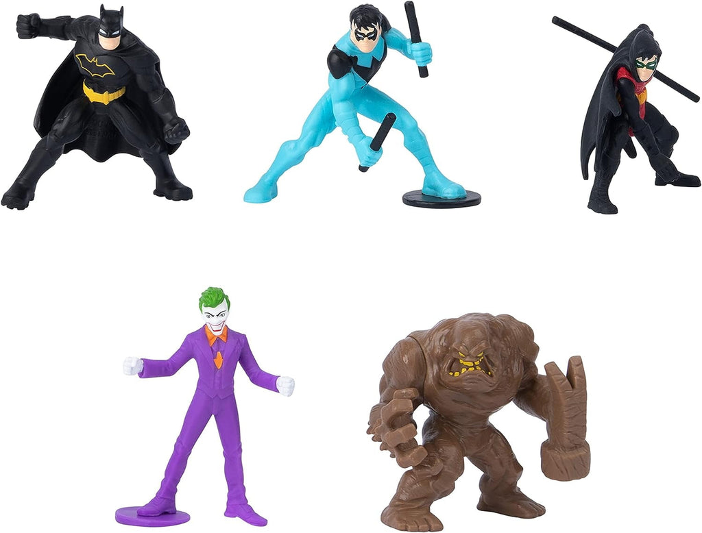 All five mini figures: Batman, Nightwing, Robin, The Joker and Clayface.