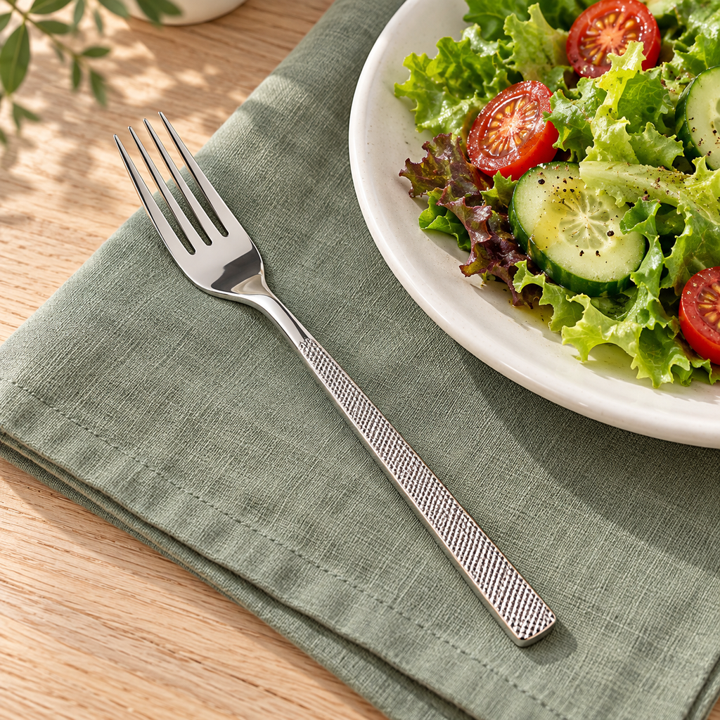 Guest Star dessert fork beside a small salad place setting