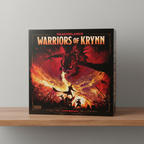 AI-generated contextual image of D&D Dragonlance Warriors of Krynn board game box on a simple shelf