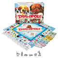 Dog-Opoly box with blue game board, Dog Deeds, play money, dice and metal tokens