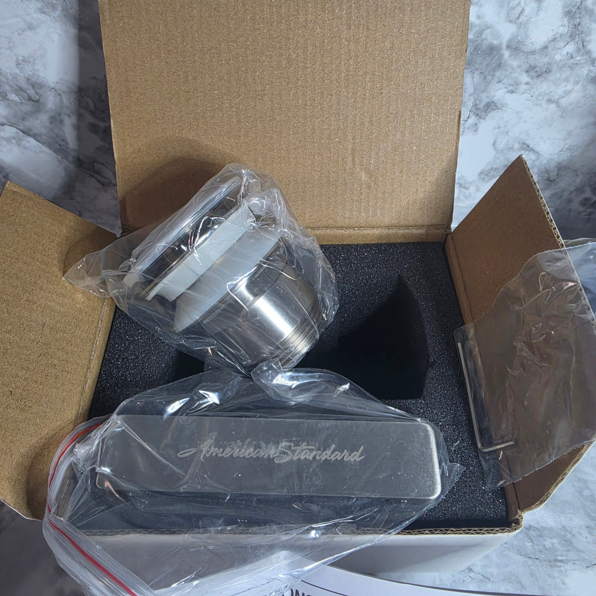 Actual new-in-box American Standard 1680100.295 satin overflow and drain kit