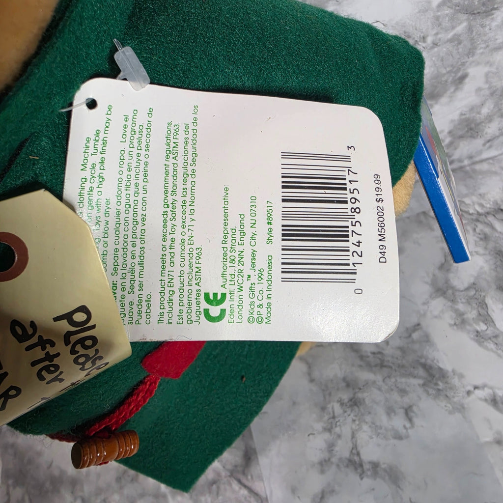 Original Eden holiday bear tag showing style 89517 and UPC