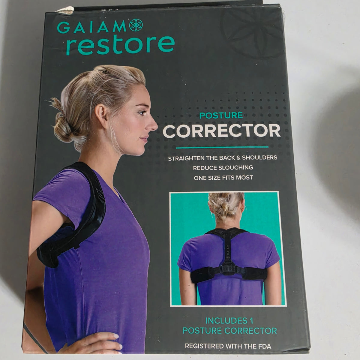 Actual stocked Gaiam Restore Posture Corrector new box with light box wear