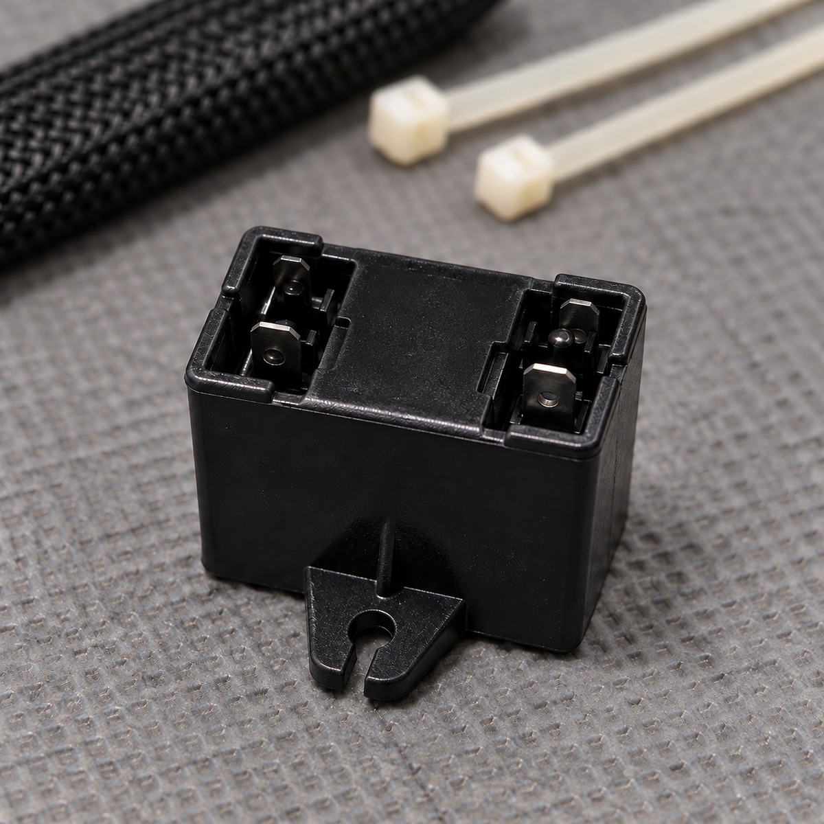 Close view of the capacitor terminal groups and open mounting slot