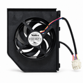 GE WR60X23363 condenser fan assembly with black housing, Nidec motor, two cable branches and connector on a white background