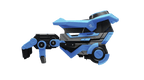 Side view of the blue and black Gelbee Flurry Glove gel BB blaster, showing its articulated hand and wrist-mounted hopper.