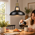 Styled Globe Electric Robin 65712 black-and-brass pendant above a breakfast table; bulb sold separately