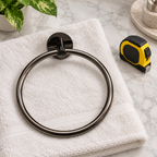 GROHE Hard Graphite towel ring set out for installation planning