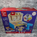 Hape Little Engineer's Workbench E3221 retail box front, actual More4less inventory