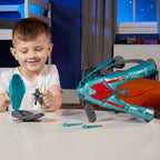 Child opening the removable space pod and holding Rocket beside the Galactic 2-in-1 Spaceship.