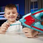 Close-up of a child loading a projectile into the Galactic 2-in-1 Spaceship launcher.