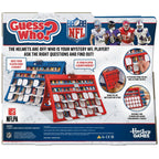 Product detail image of Hasbro Guess Who? NFL Edition showing the portable fold-up game frames.