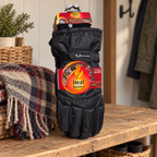 AI lifestyle scene: tagged Heat Holders Realtree black L/XL thermal gloves on a mudroom shelf; other items not included.