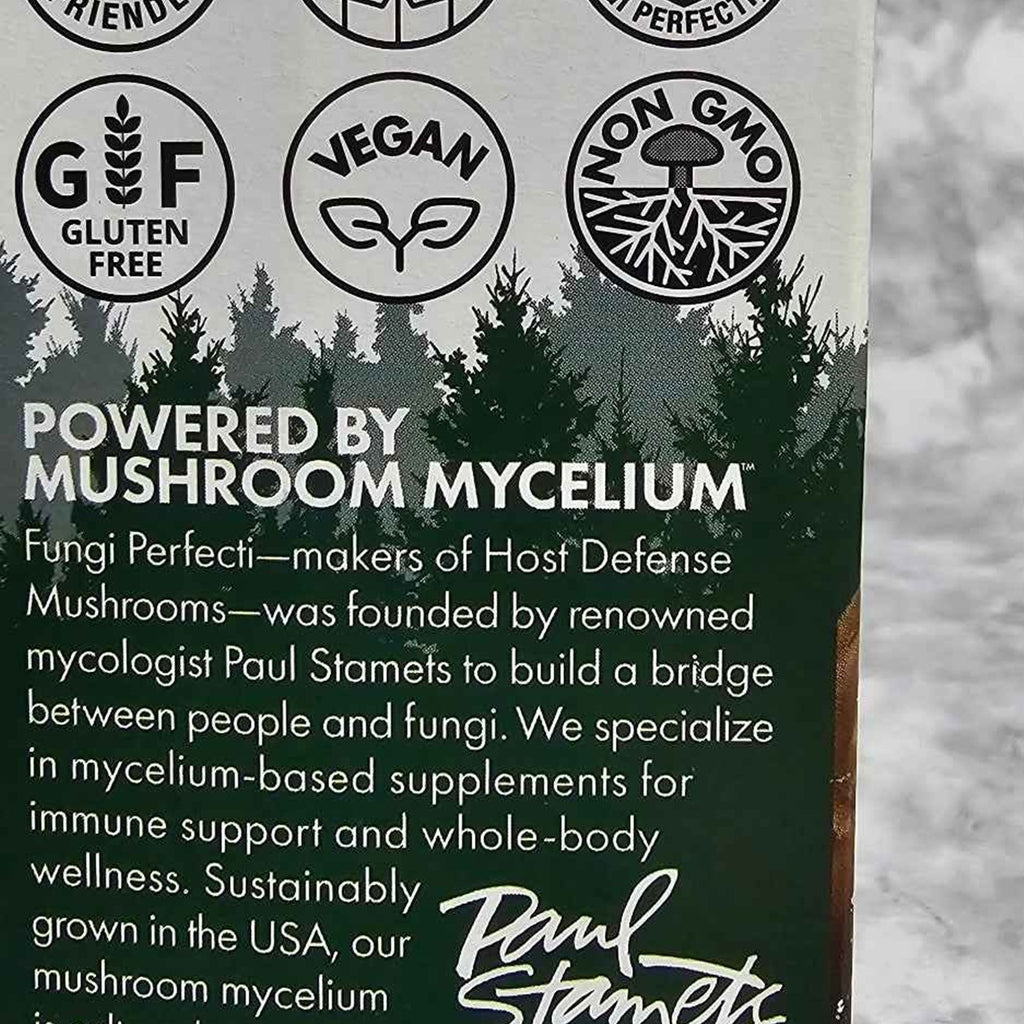Actual photo detail of Host Defense Maitake Supplement Facts label