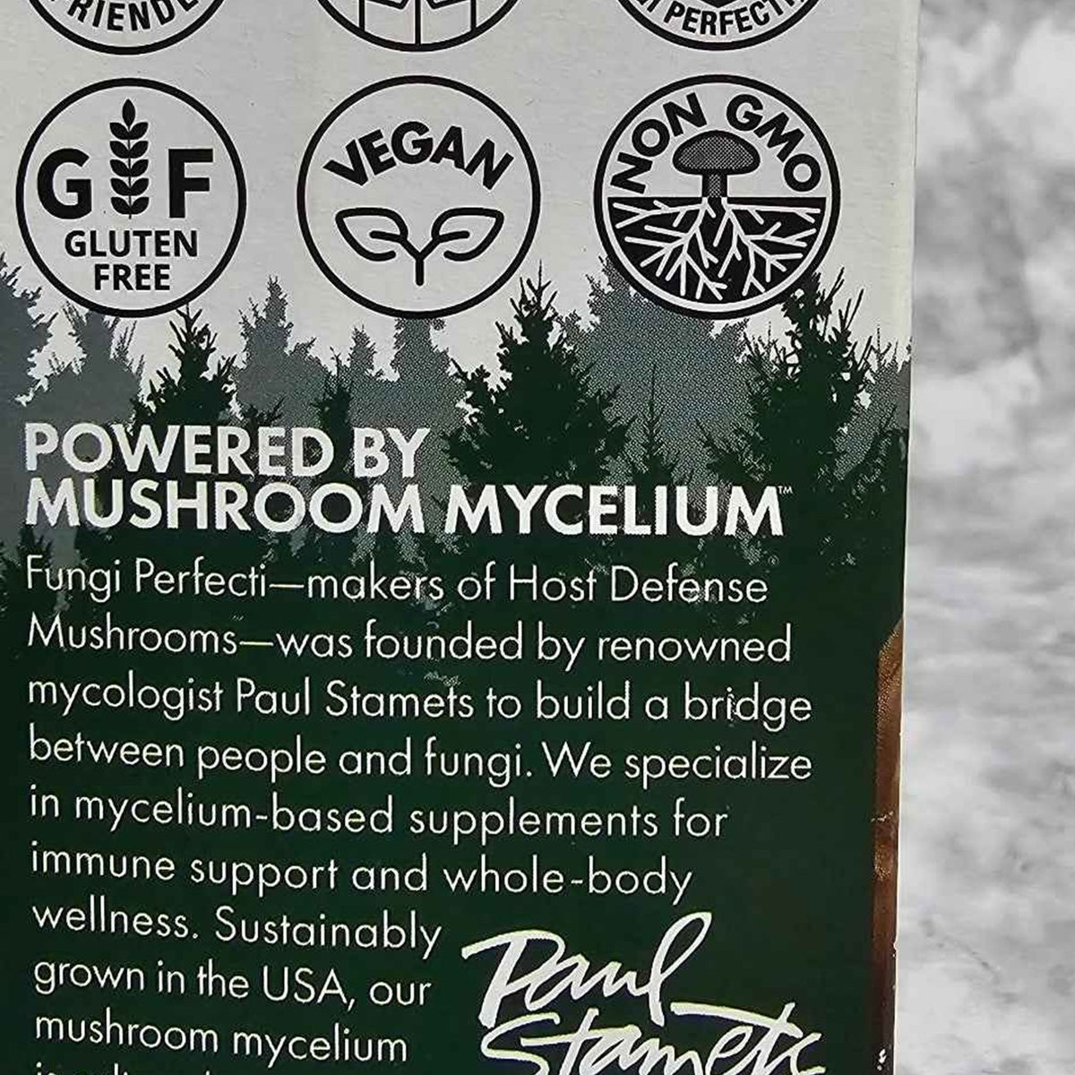 Actual photo detail of Host Defense Maitake Supplement Facts label