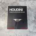 Actual More4less inventory photo of the black Houdini by Rabbit wine and champagne sealer in its retail box.