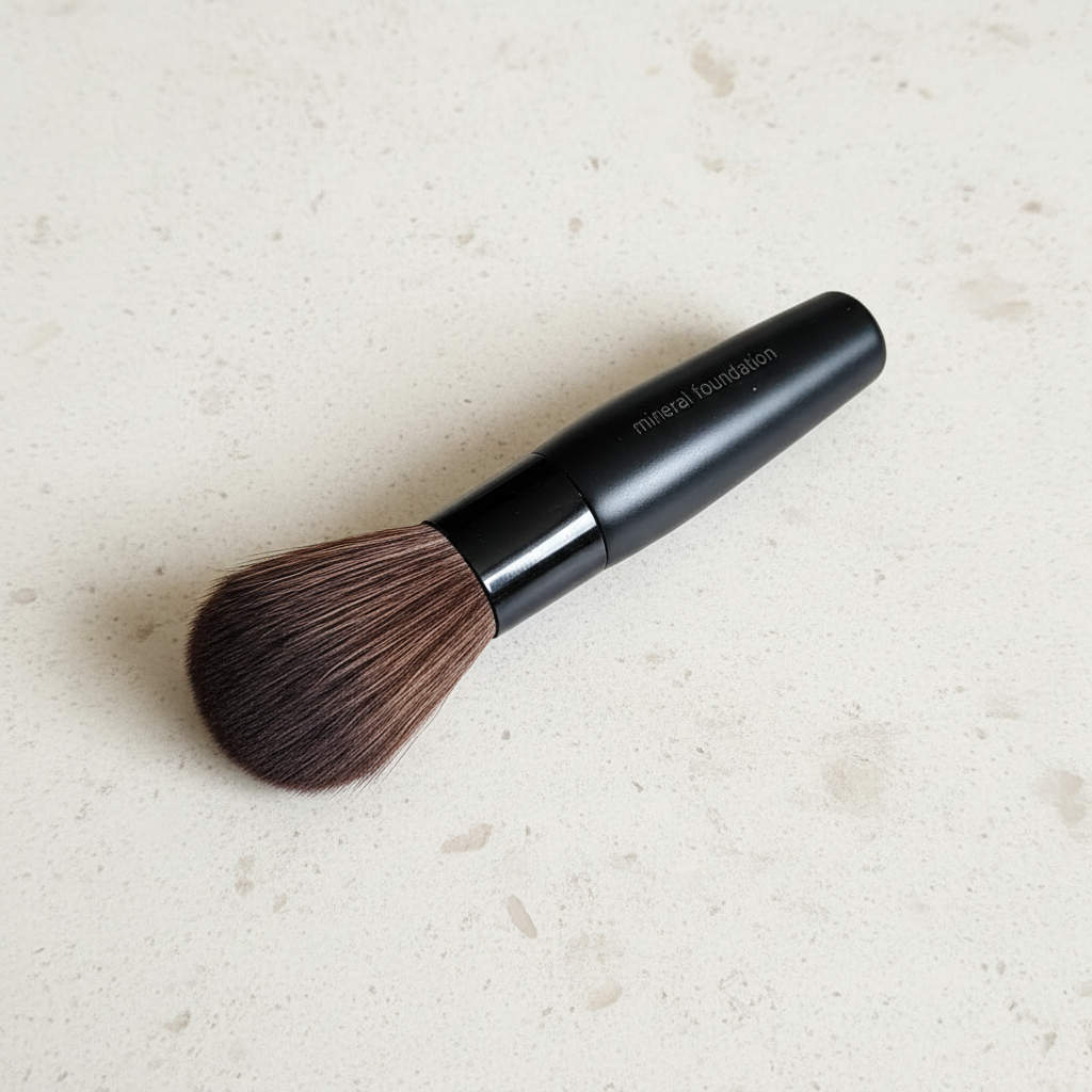 Mary Kay Mineral Foundation Brush lying on a light stone surface