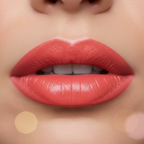 Close-up woman lips rich vibrant coral lip color smooth creamy finish soft focus premium lipstick beauty photography bold playful makeup - More4less Outlet