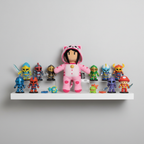Stumble Guys Pink Cat Plush Buddy on collector shelf with video game figurines - More4less Outlet