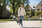 Solo New York Ace Slim Brief carried by college student on campus — slim Chromebook and laptop bag — More4less Outlet