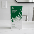 Arbonne Rescue & Renew Clarity Facial Set box on a clean white bathroom vanity