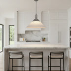 Globe Electric Baldwin matte grey pendant light over kitchen island marble countertop