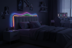 Monster Basics Neon LED Strip along bedroom headboard – multicolor RGB room decor lighting – More4less Outlet