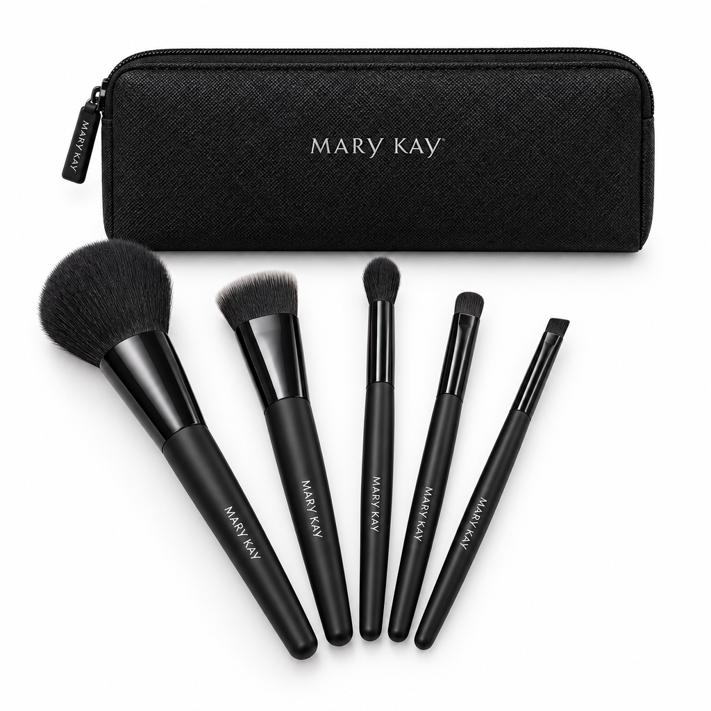 Mary Kay Essential Brush Collection 5-piece brush set with zippered case studio shot