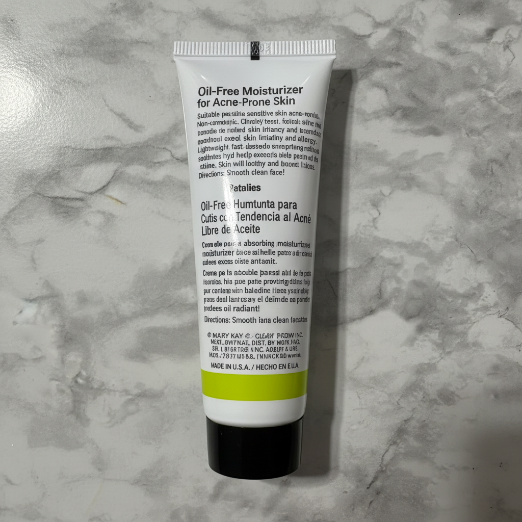 Back of Mary Kay Clear Proof tube showing directions, ingredients, and product attributes