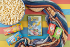 The SpongeBob Movie Sponge Out of Water DVD flat lay with popcorn candy juice boxes and cozy blanket kids movie night – More4less Outlet