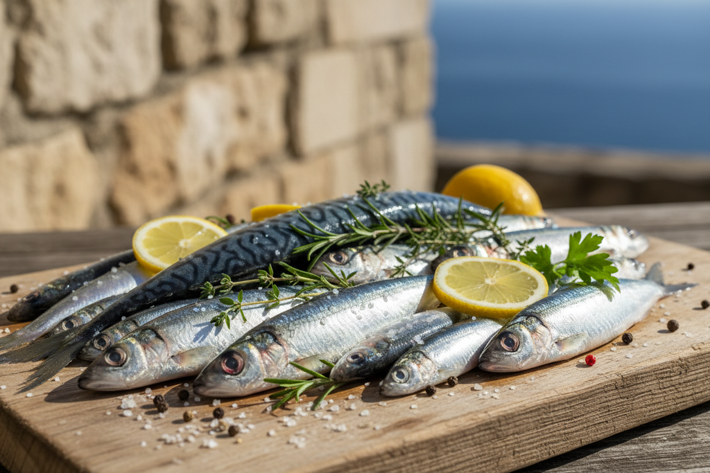 Fresh sardines anchovies and mackerel - natural Omega-3 fish oil sources