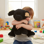 Child hugging Animal Adventure Black Puppy Plush in bright cheerful playroom - More4less Outlet