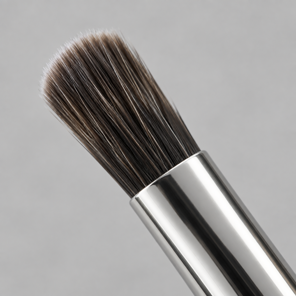 AI-generated close-up detail of the angled eye crease brush head on the Mary Kay dual-ended brush