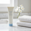 Mary Kay Satin Hands & Body Hydrating Lotion on marble bathroom counter with soft natural light and white towels – More4less Outlet