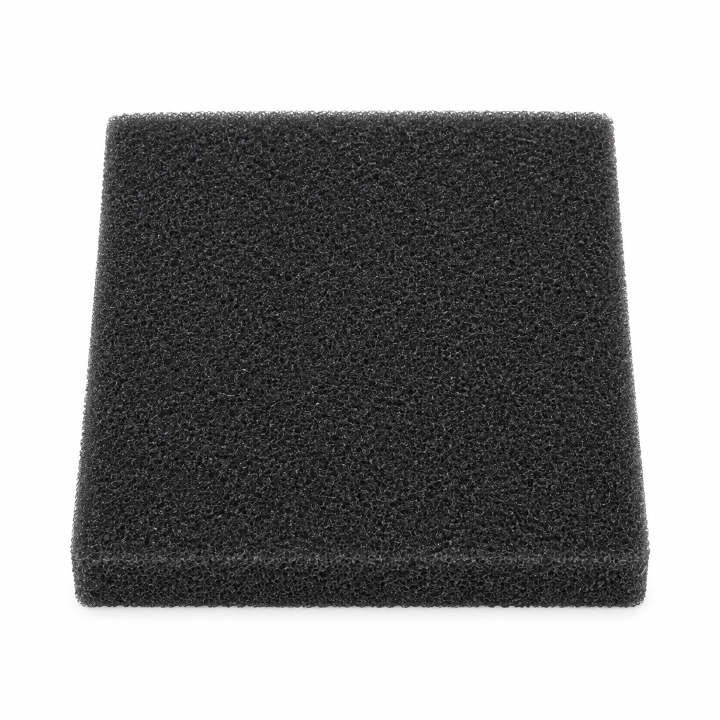 AI-generated studio photo of the charcoal foam breather filter element on a white background