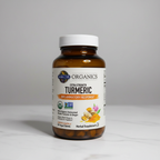 Garden of Life mykind Organics Extra Strength Turmeric bottle on a clean white counter