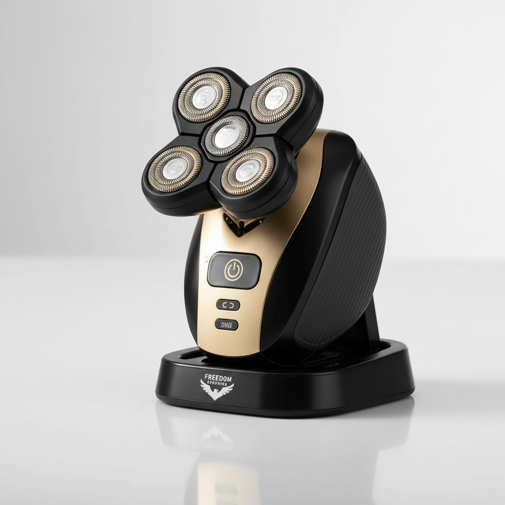 Freedom Grooming Charging Dock close-up gold accent detail with shaver docked on clean white surface soft lighting – More4less Outlet
