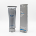 SkinMedica TNS Body Lotion 6 oz silver-grey tube and carton close-up detail on white studio background