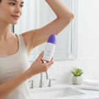 Woman applying JAFRA Daily Antiperspirant Roll-On in bright bathroom – More4less Outlet