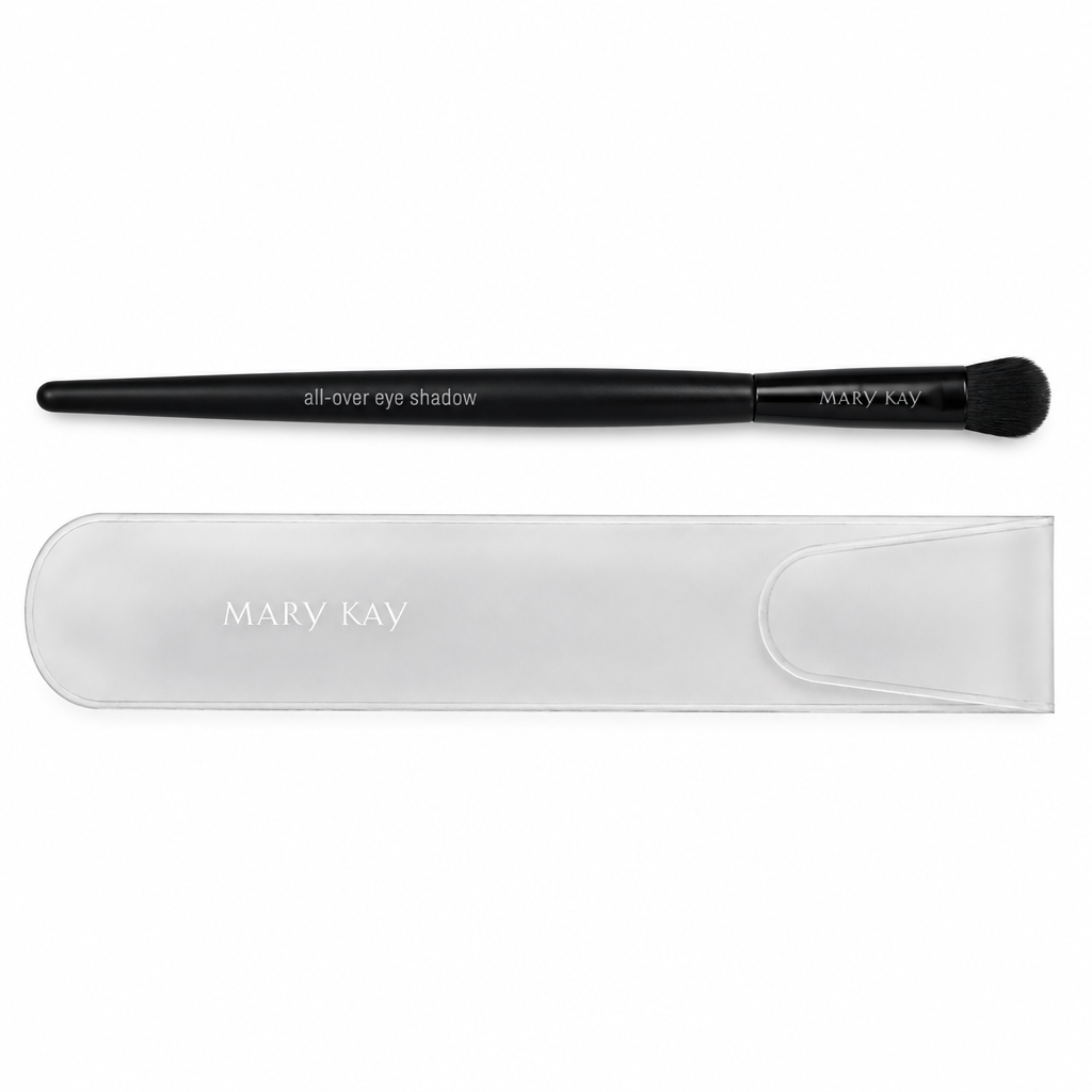 AI studio photo of Mary Kay All-Over Eye Shadow Brush beside frosted sleeve