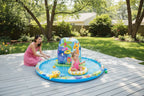 Banzai Jr Safari Cruise Splash Park on suburban patio parent supervising toddler