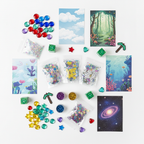 Flat lay of Minecraft DIY sticker kit contents — gems, sparkles, sticker shakers and backgrounds — More4less Outlet